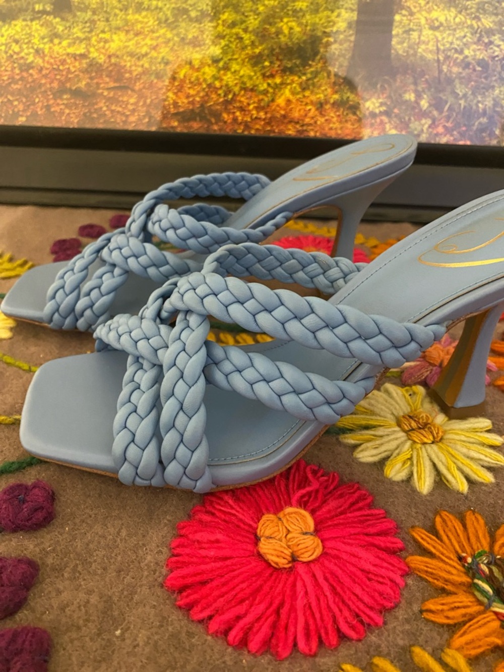 Braided Strap Light Blue Women's Slide Heels by Sam Edelman - Picture 4 of 9